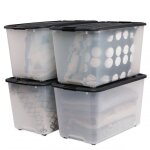 Iris ohyama bo�tes de rangement plastique sur roulette 70l lot de 4 noir tbr - 70