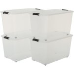 Iris ohyama bo�tes de rangement plastique sur roulette 70l lot de 4 transparent tbr - 70
