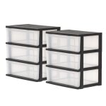 Iris ohyama large tour de rangement en plastique 2 tours 34l par tiroir noir pour bureau garage chambre ...
