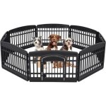 Iris ohyama parc pour chien int�rieur ext�rieur avec 8 panneaux & porte verrouillable h60cm noir plastique ...