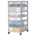 Iris ohyama tour de rangement plastique sur roulettes a4 6 petits tiroirs gris recycl� dc - 360