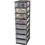 Iris ohyama tour de rangement 8 tiroirs - noir et transparent - 56 l - 355 x 26 x 96 cm