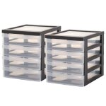 Iris ohyama tour de rangement plastique bureau a5 4 petits tiroirs lot de 2 noir dc - a5