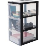 Iris ohyama tour de rangement plastique sur roulettes a4 3 grands tiroirs noir dc - 303