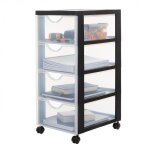 Iris ohyama tour de rangement � roulettes en plastique 4 tiroirs moyens noir dddc - 004