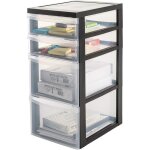 Iris ohyama tour de rangement plastique sur roulettes a4 4 tiroirs mix noir dc - 322