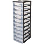 Iris ohyama tour de rangement plastique sur roulettes a4 10 petits tiroirs noir dc - 010