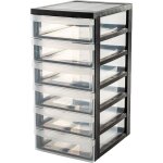 Iris ohyama tour de rangement plastique sur roulettes a4 6 petits tiroirs noir dc - 360