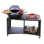 Island brasero �lot avec plaque et grille amovible en acier barbecue plancha ext�rieur � 75 cm