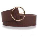 Isotoner ceinture large et grande boucle ronde dore marron femme