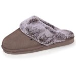 Isotoner chaussons cuir fourré chaud taupe femme Isotoner chaussons cuir fourré chaud taupe femme