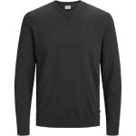 Pull en tricot coupe droite - jack & jones - dark grey melange - col v - homme