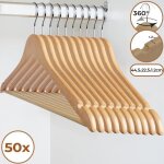 Jago cintres en bois - lot de 50 crochet pivotant  360 barre antiglisse - cintres pour pantalons jupes ...