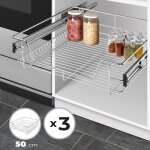 Tiroir t�l�scopique de cuisine - jago - 3 pi�ces - charge max. 20kg - rails inclus - 50cm