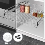 Tiroir t�l�scopique de cuisine - jago - 5 pi�ces - charge max. 20kg - rails inclus - m�tal chrom�