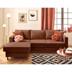 Jake - canap dangle gauche 4 places convertible avec coffre en tissu velours relief - terracotta