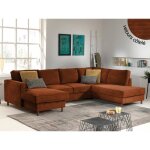 Jake - canap panoramique dangle droit - convertible avec coffre - 7 places - en velours ctel - rouille ...