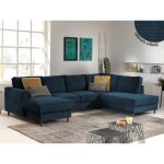 Jake - canap� panoramique dangle droit - convertible avec coffre - 7 places - en velours c�tel� - bleu ...