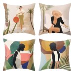 Lot de 4 housse de coussin - 45x45cm - figures abstraites - coton et lin - canap� d�coratif salon