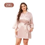 Janzdiys peignoir satin femme - 2xl - rose - grande taille peignoir - col v court peignoir - avec ceinture ...