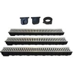 Kit de caniveaux de drainage - 3 caniveaux de 1 m - grilles en acier galvanis� - 2 obturateurs - 1 connecteur ...