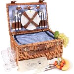 Panier pique - nique en osier marly vichy bleu - 4 personnes - les jardins de la comtesse - artisanal ...