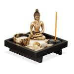 Relaxdays jardin zen avec bouddha pierres sable tiges d?encens & porte - bougie relaxation dco feng ...