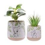 Jardini�res - disney - bambi forest - lot de 2 - c�ramique - plantes artificielles - blanc