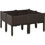 Jardinière sur pieds carré potager dim. 80l x 80l x 44h cm inserts dirrigation inclus pp imitation rotin ... Jardinière sur pieds carré potager dim. 80l x 80l x 44h cm inserts dirrigation inclus pp imitation rotin ...