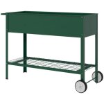 Jardinire sur pieds potager dim. 109l x 44l x 80h cm tagre 2 roues + insert dirrigation mtal vert ...