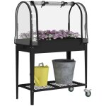 Jardinire surleve - outsunny - avec bche transparente 2 roulettes et 1 tagre infrieure - 80 x ...