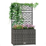 Jardinière avec treillis dim. 57l x 30l x 107h cm 2 bacs inserts dirrigation inclus pe imitation rotin ... Jardinière avec treillis dim. 57l x 30l x 107h cm 2 bacs inserts dirrigation inclus pe imitation rotin ...