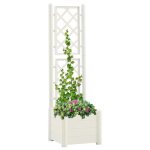 Jardini�re avec treillis - vidaxl - 43x43x142 cm - blanc - polypropyl�ne - r�sistance au gel et aux uv ...