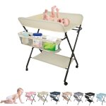 Jaune table � langer mobile avec roulettes willonin� plan � langer pliable pour b�b� 0 - 2 ans �tag�re ...