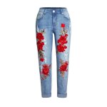 Jeans baggy - funmoon - mod�le 3d - broderie fleurs - coton - taille moyenne