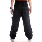 Jeans baggy noir pour hommes pantalon de skateboard ample de styliste hip hop style