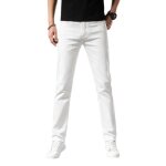 Jeans blanc stretch pour homme coupe droite 5 poches classique casual pantalon en denim effet dlav ...