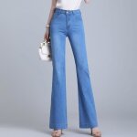 Jeans bootcut femme Été chic léger casual taille haute slim fit jambe large - bleu clair Jeans bootcut femme Été chic léger casual taille haute slim fit jambe large - bleu clair
