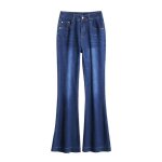 Jeans bootcut femme �t� chic l�ger casual taille haute slim fit jambe large - insfity - bleu fonce