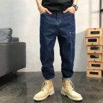 Jean court salopette ample en denim dlav street sarouel pour hommes grande taille 36 - 46