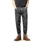 Jeans d�chir�s homme coupe droite extensible doux comfort denim regular fit - noir - insfity