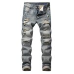Jeans d�chir� homme insfity - coupe droite - bleu - effet abrasion et d�lav�