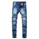 Jeans dechir�s homme slim fit stretch 5 poches casual jean fashion effet d�lav� et blanche - bleu