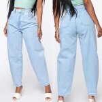 Jeans denim sarouel pantalon femme casual taille haute avec poches - bleu