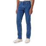 Jeans droit wrangler greensboro - bleu - taille basse - coupe regular - fibres recycles