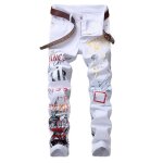 Jeans fashion homme slim fit imprim 5 poches jean stretch tendance effet dlav - blanc - blanc