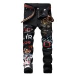 Jeans fashion homme slim fit imprim 5 poches jean stretch tendance effet dlav - noir
