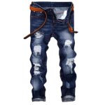 Jeans fashion homme straight déchiré style destroyed casual jean tendance effet délavé - bleu Jeans fashion homme straight déchiré style destroyed casual jean tendance effet délavé - bleu