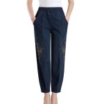 Jeans femmes - funmoon - bloomers brods - taille haute - taille lastique - couleur bleu