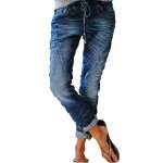 Jeans femme - funmoon - droit - taille lastique - grande taille - bleu fonc